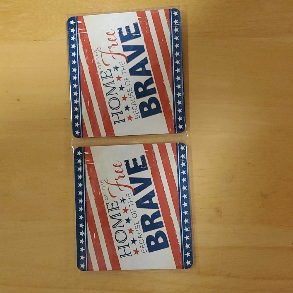 Pair of Cardboard Coasters featuring Home of the Free Because of the Brave